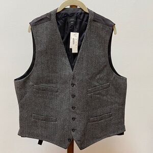 J. Crew Gray Herringbone Wool Vest with Black Accents